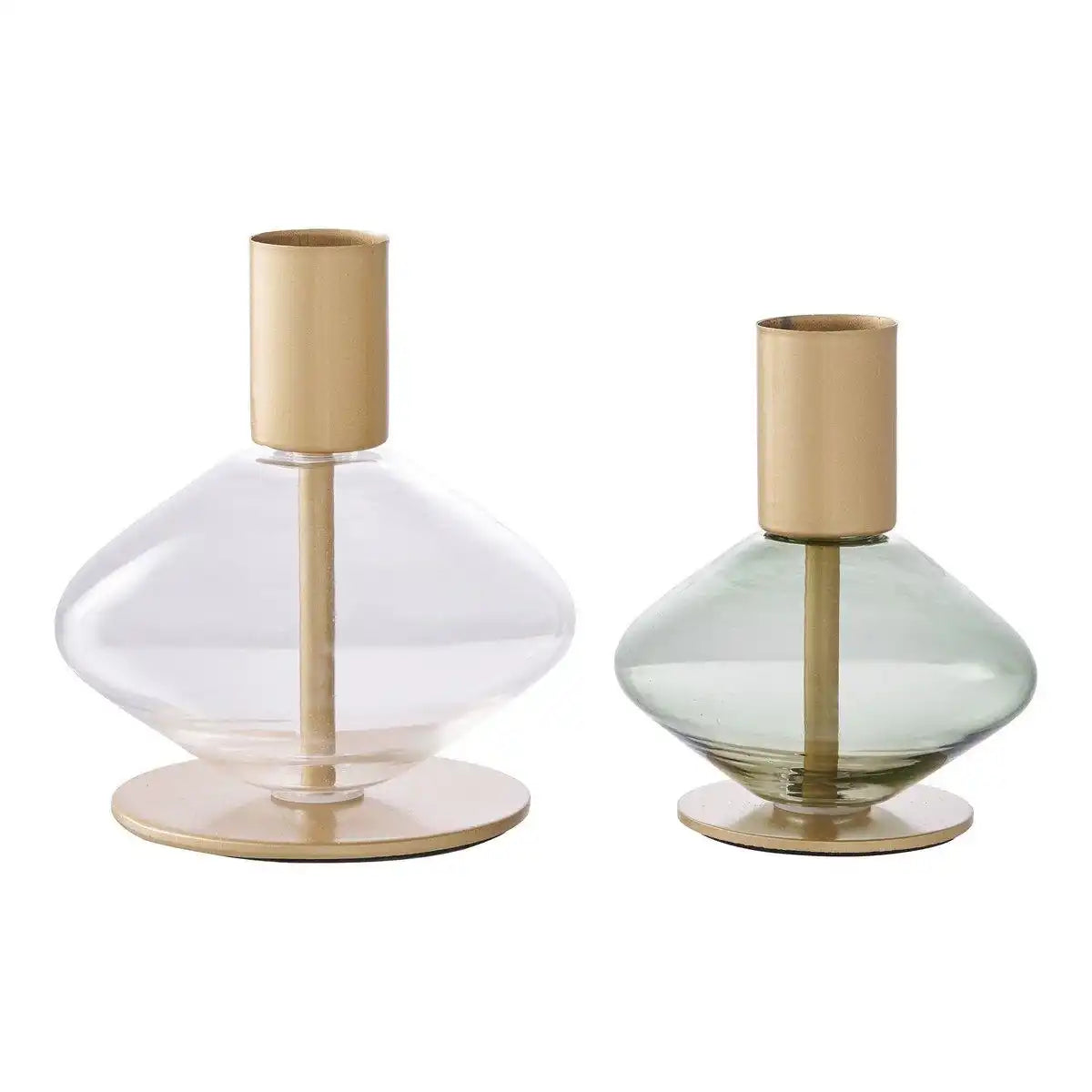 Kerzenhalter – Gold/Grün, Klar, Glas und Metall – 2er-Set - HomeDesign Knaus