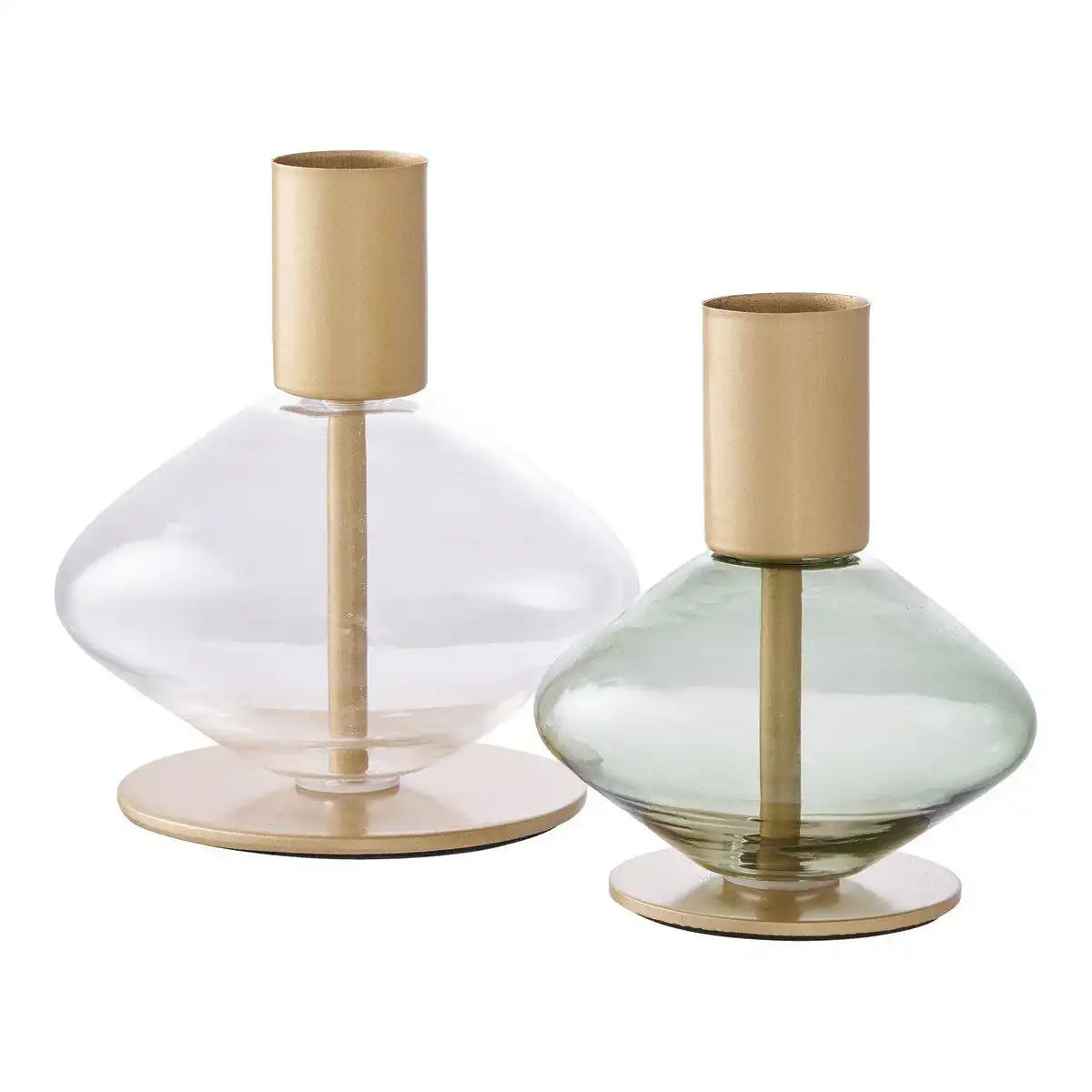 Kerzenhalter – Gold/Grün, Klar, Glas und Metall – 2er-Set - HomeDesign Knaus