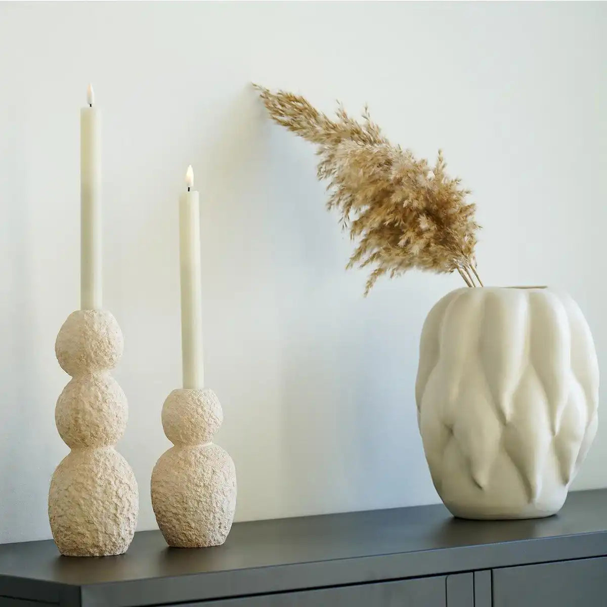 Kerzenhalter - Kerzenhalter, Zement, natur, 2er-Set - HomeDesign Knaus