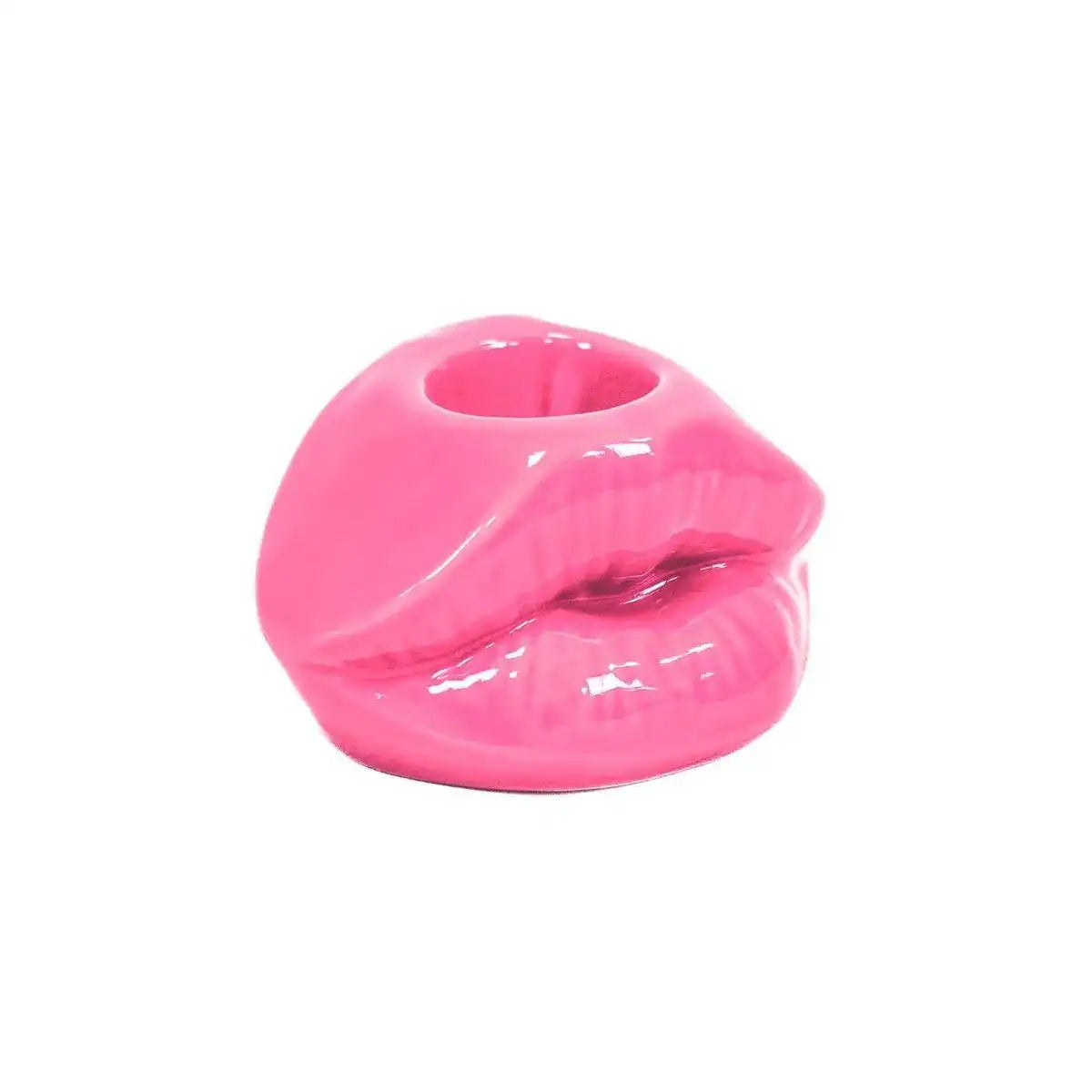 Kerzenhalter - Lippe - Keramik - Neonrosa - 10,5x6,5x5,5cm - HomeDesign Knaus