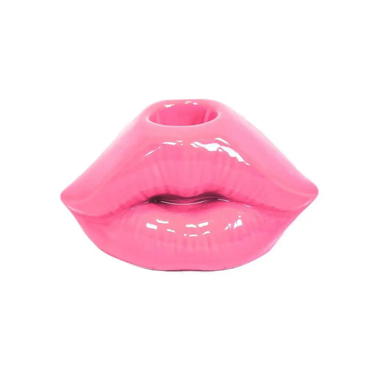 Kerzenhalter - Lippe - Keramik - Neonrosa - 10,5x6,5x5,5cm - HomeDesign Knaus