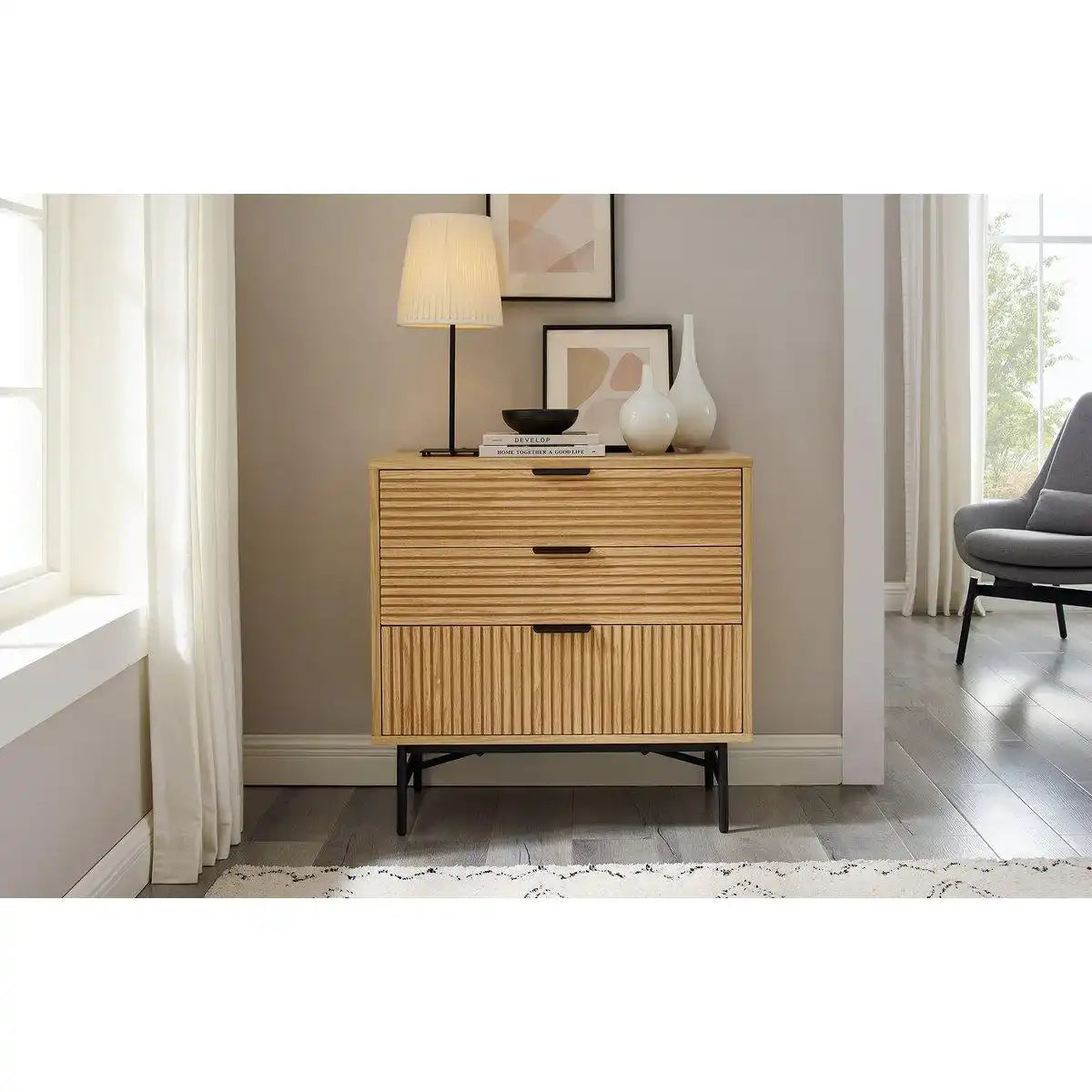 Kommode 80 cm Eiche Echtholzfurnier - HomeDesign Knaus