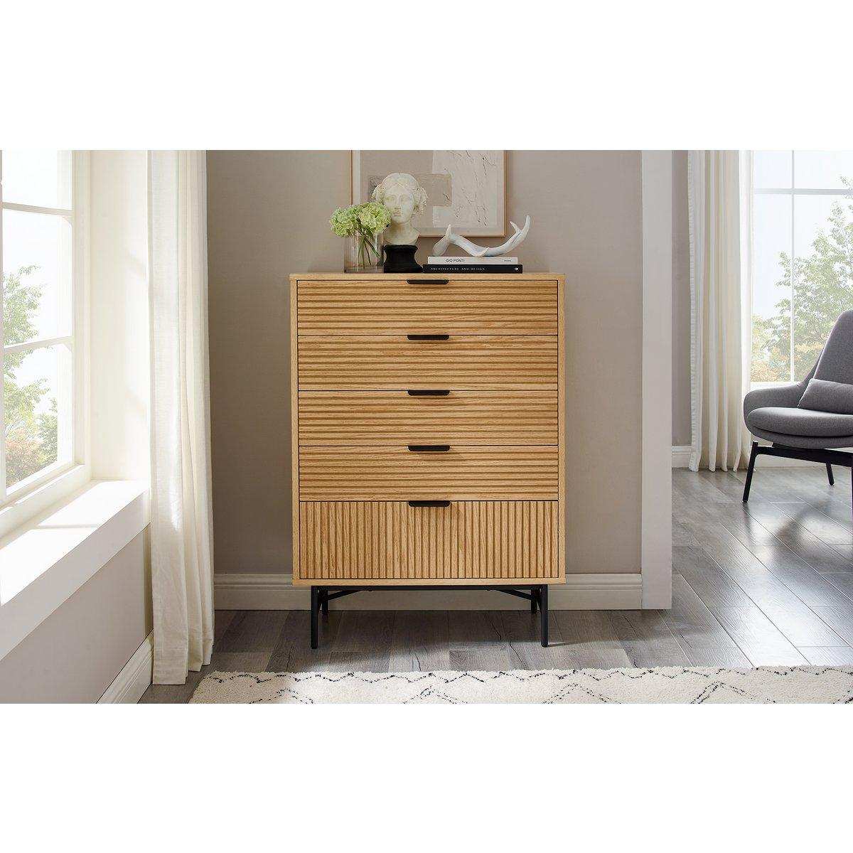 Kommode hoch 80 cm Eiche Echtholzfurnier - HomeDesign Knaus