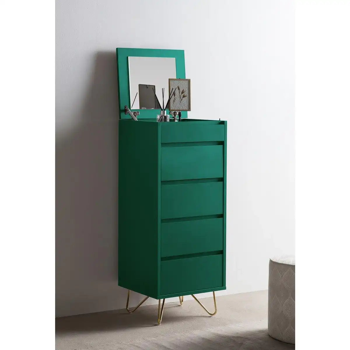 Kommode hoch mit 4 Schubladen und 1 Fach, inkl. Spiegel - HomeDesign Knaus