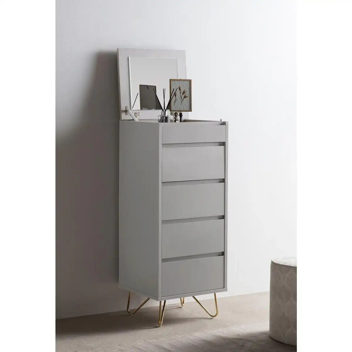 Kommode hoch mit 4 Schubladen und 1 Fach, inkl. Spiegel - HomeDesign Knaus