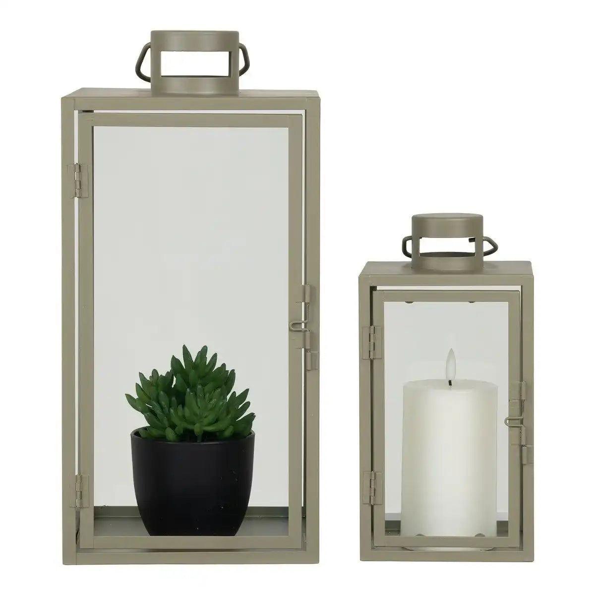 Korfu-Laternen – Grün, Stahl, Glas, 13/19,5 x 13/19,5 x 25,5/40 cm – 2er-Set - HomeDesign Knaus