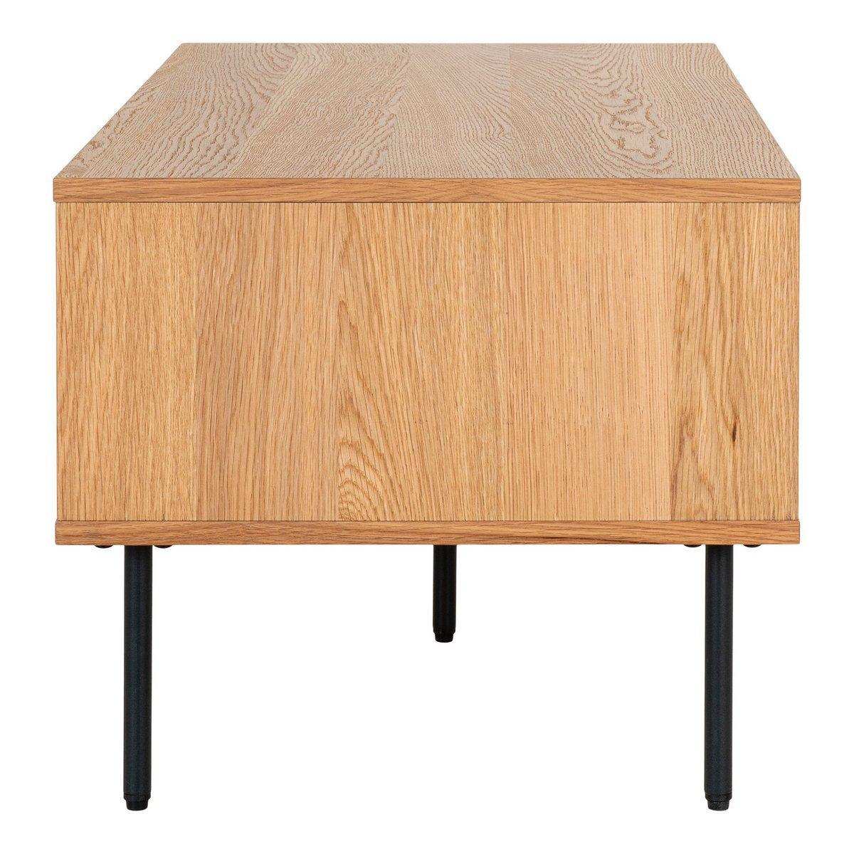 Kyoto Couchtisch – Couchtisch, Eichenfurnier, schwarze Metallbeine, 2 Schubladen, 50 x 100 x 45 cm - HomeDesign Knaus