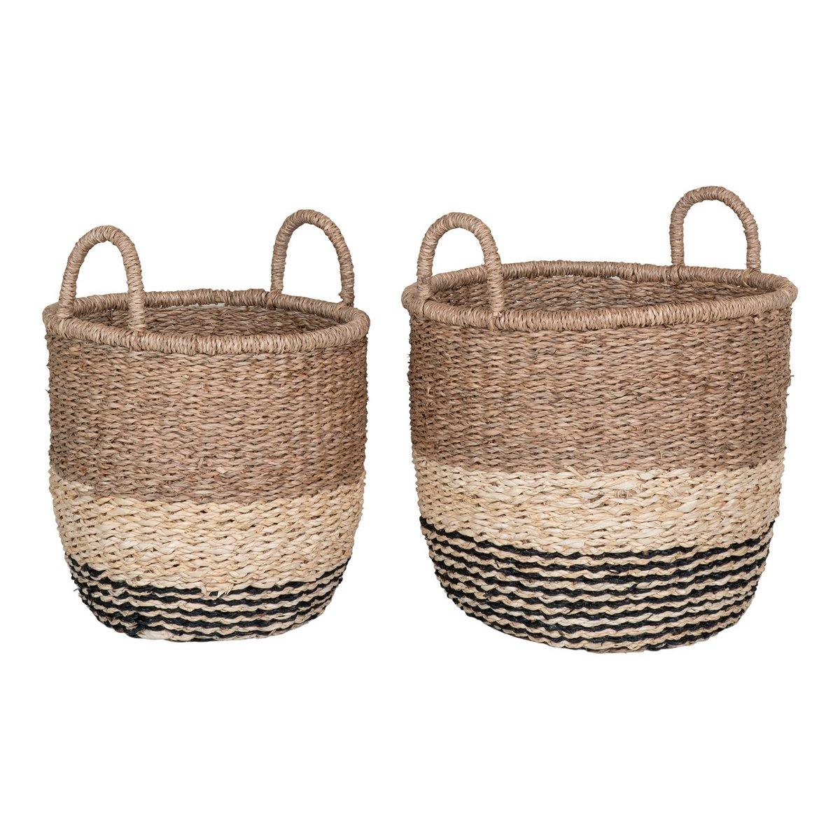 Lima Basket - Korb aus Seegras, Natur/Braun/Schwarz, 2er-Set - HomeDesign Knaus