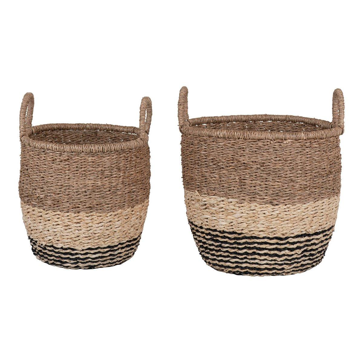 Lima Basket - Korb aus Seegras, Natur/Braun/Schwarz, 2er-Set - HomeDesign Knaus