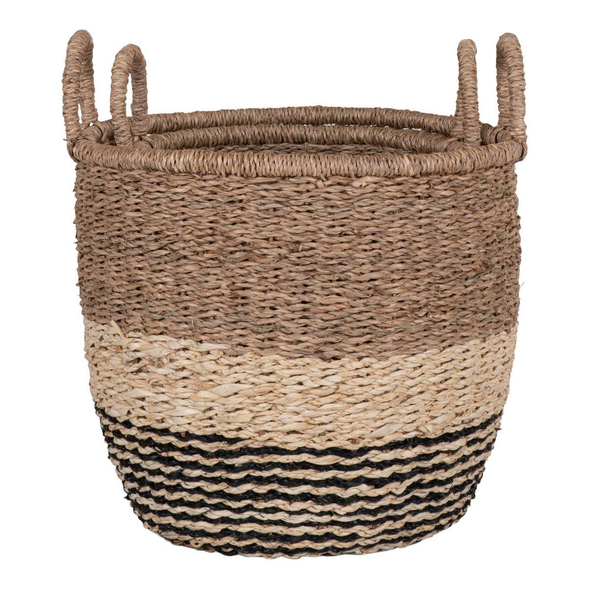 Lima Basket - Korb aus Seegras, Natur/Braun/Schwarz, 2er-Set - HomeDesign Knaus