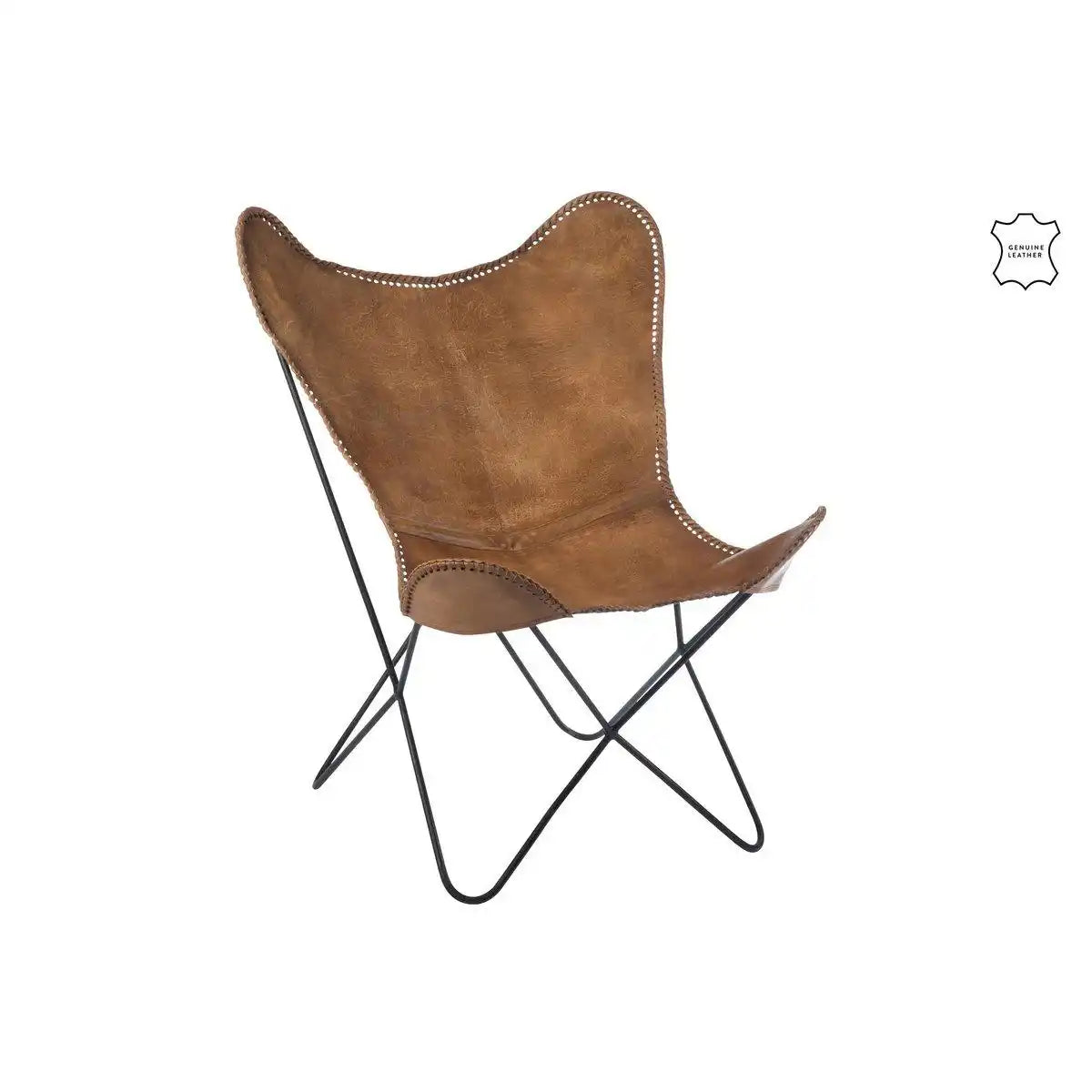 Loungesessel – Leder/Metall – Cognac - HomeDesign Knaus