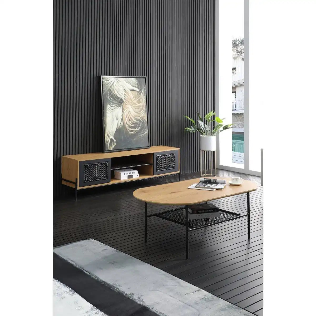 Lowboard Natur/Schwarz - HomeDesign Knaus