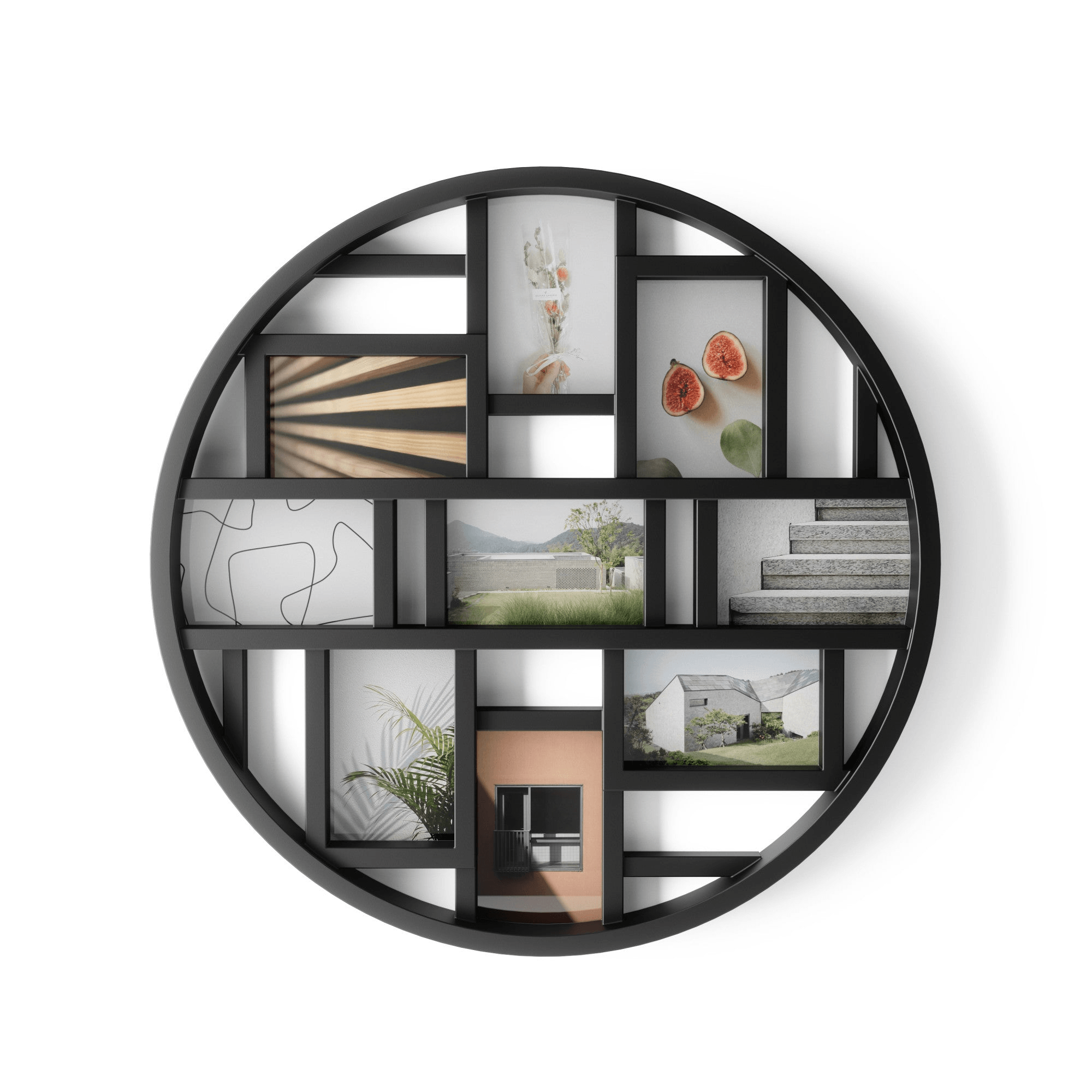 Luna Bilderrahmen Collage für 9 Fotos – Runde Fotowand Mehrfachbilderrahmen schwarz - HomeDesign Knaus