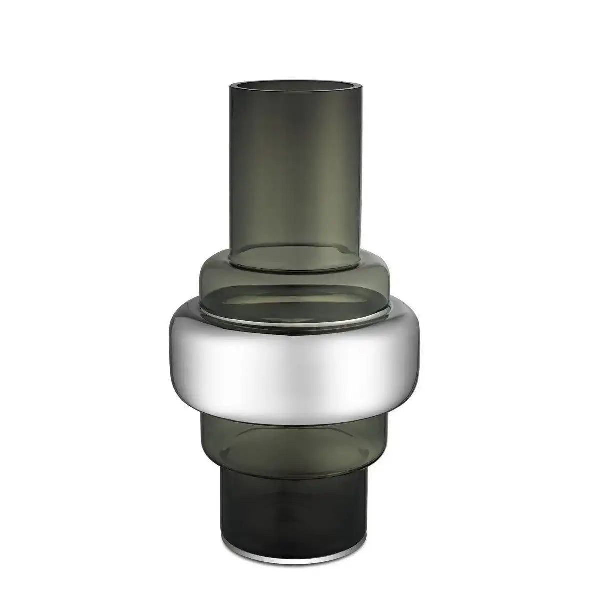 Luxuriöses Glas im Retro-Stil, grau + 24-Karat-Silbervase XXL, TYLER 46SI, 9 mm dicke Glaskopie - HomeDesign Knaus