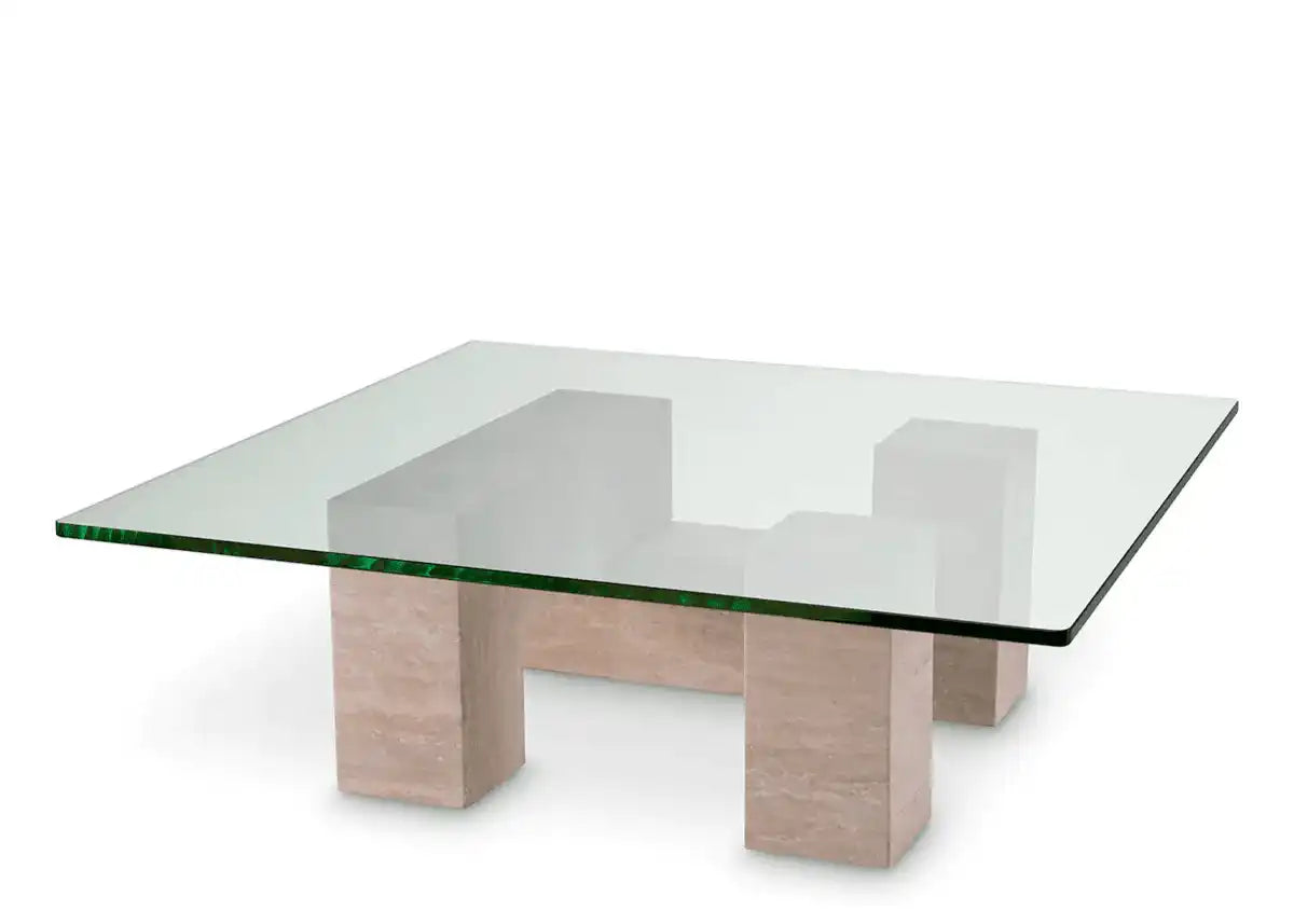 Luxus Ikal Couchtisch Travertin klare Glasplatte Handanfertigung - HomeDesign Knaus
