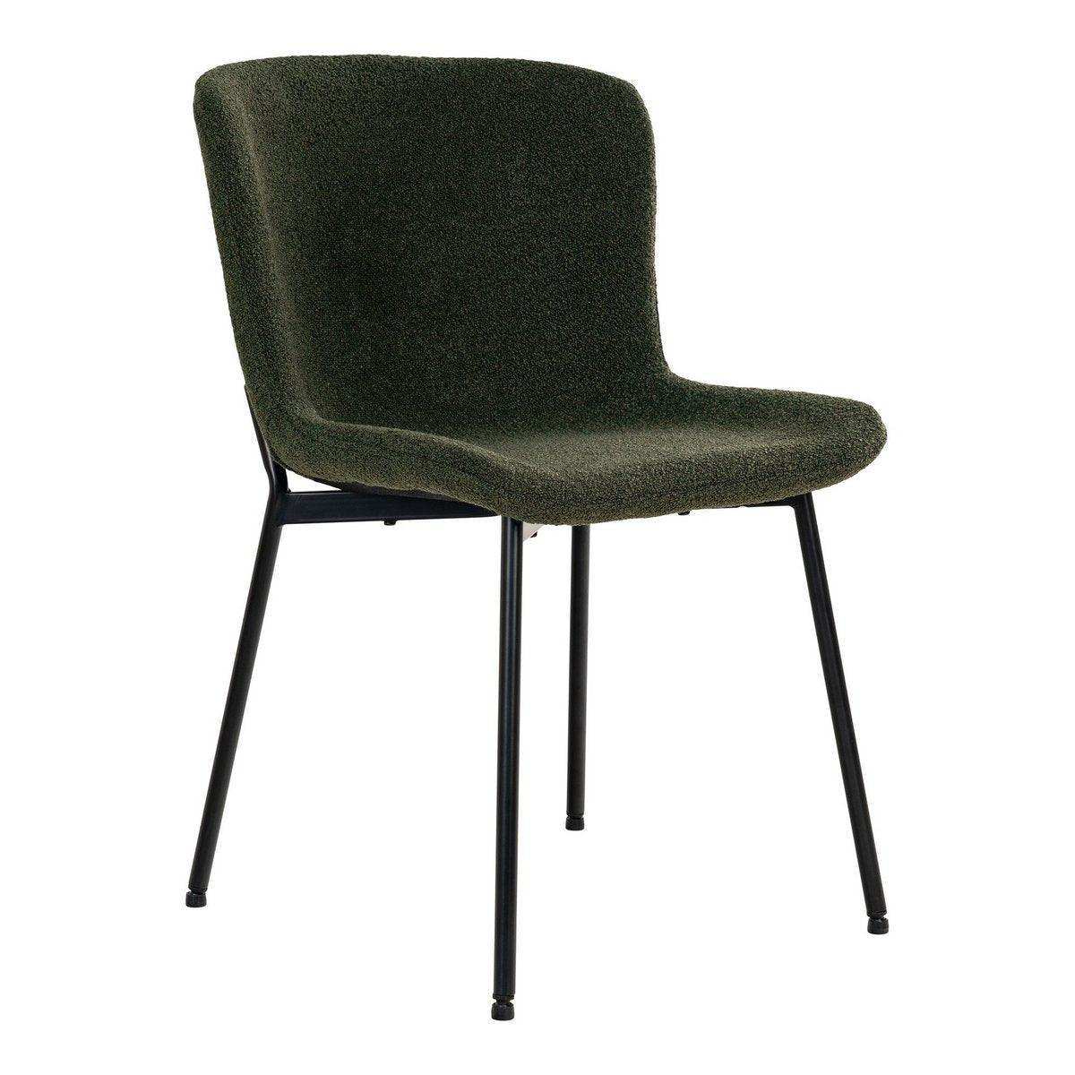 Maceda Dining Chair – Esszimmerstuhl aus Bouclé, dunkelgrün mit schwarzen Beinen - HomeDesign Knaus