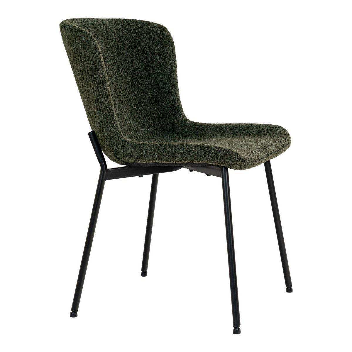 Maceda Dining Chair – Esszimmerstuhl aus Bouclé, dunkelgrün mit schwarzen Beinen - HomeDesign Knaus