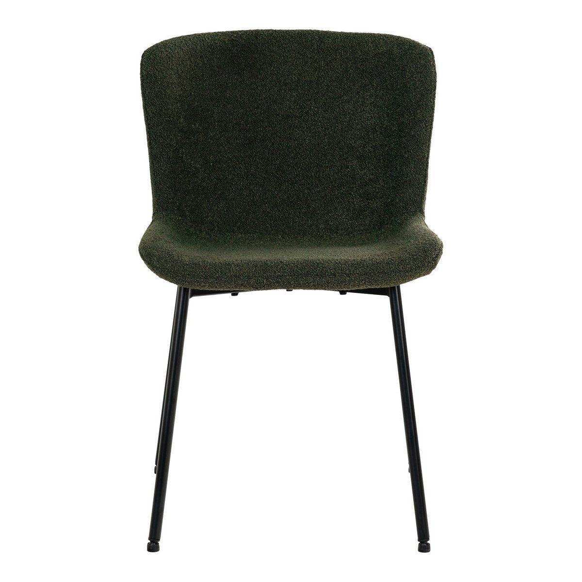 Maceda Dining Chair – Esszimmerstuhl aus Bouclé, dunkelgrün mit schwarzen Beinen - HomeDesign Knaus