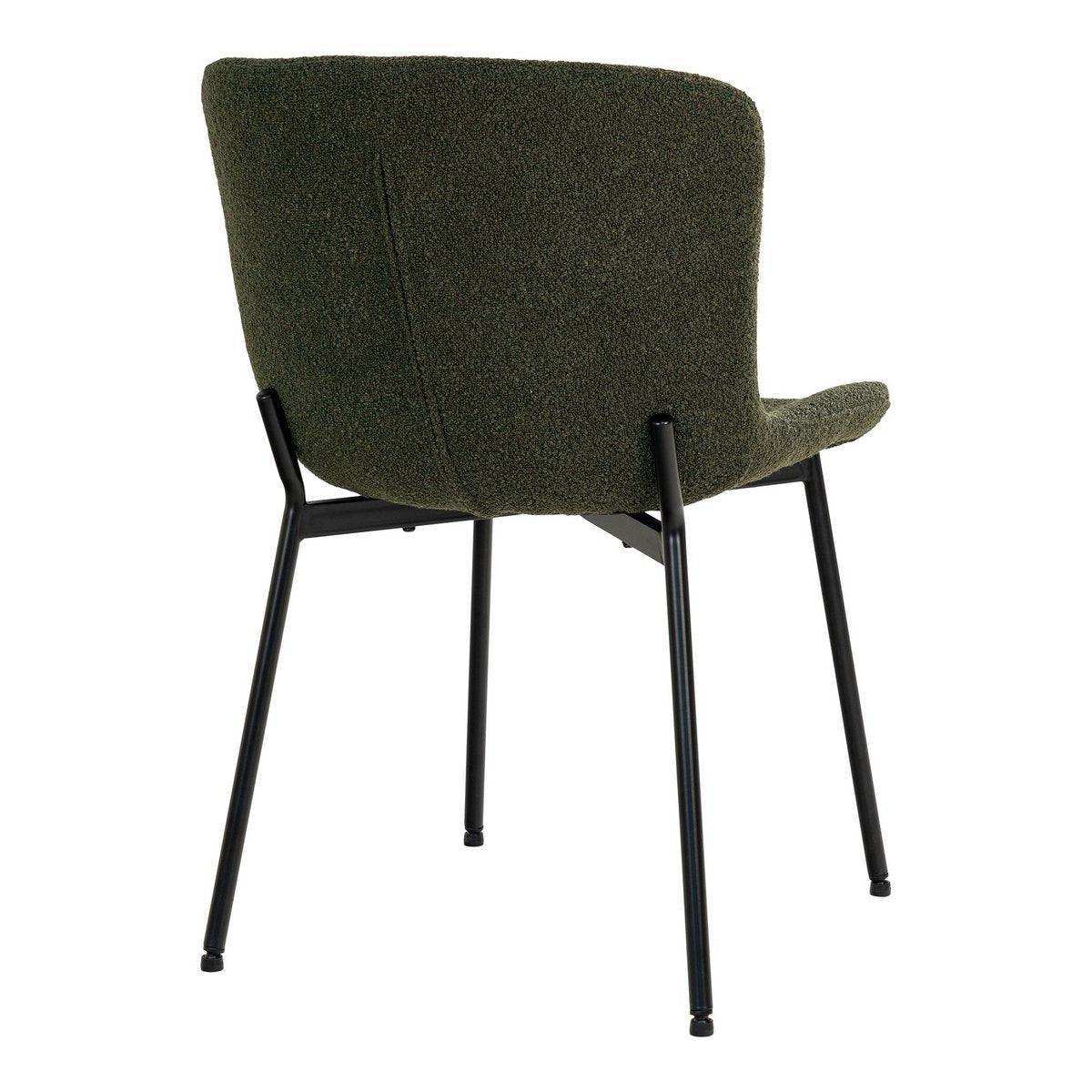 Maceda Dining Chair – Esszimmerstuhl aus Bouclé, dunkelgrün mit schwarzen Beinen - HomeDesign Knaus