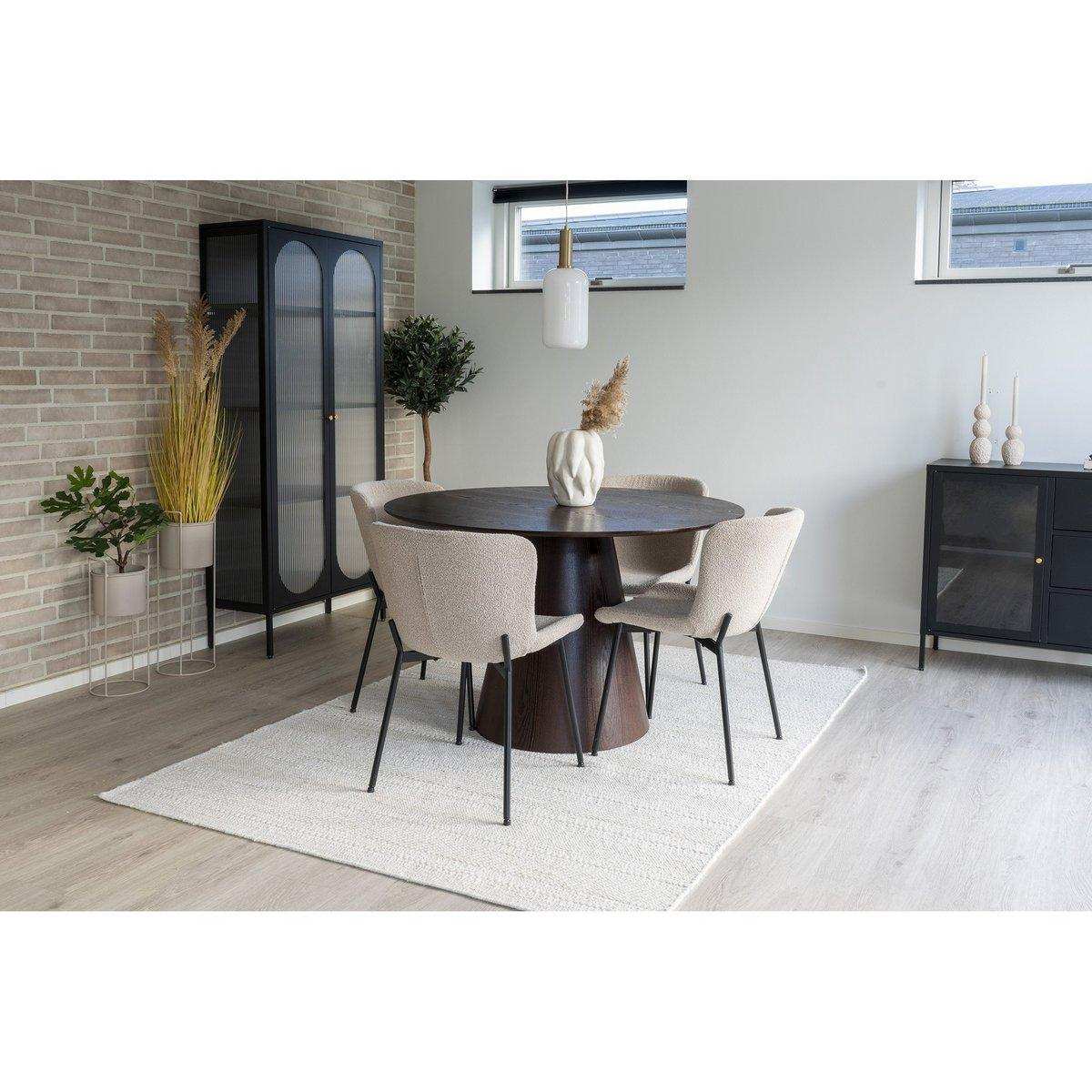 Maceda Esszimmerstuhl – Esszimmerstuhl aus Bouclé, beige mit schwarzen Beinen - HomeDesign Knaus