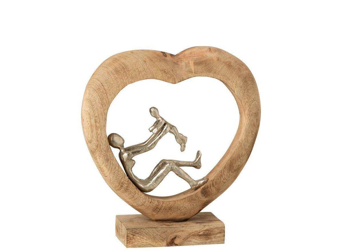 Mangoholz Figur Elternteil mit Kind Herz Aluminium Skulptur - HomeDesign Knaus