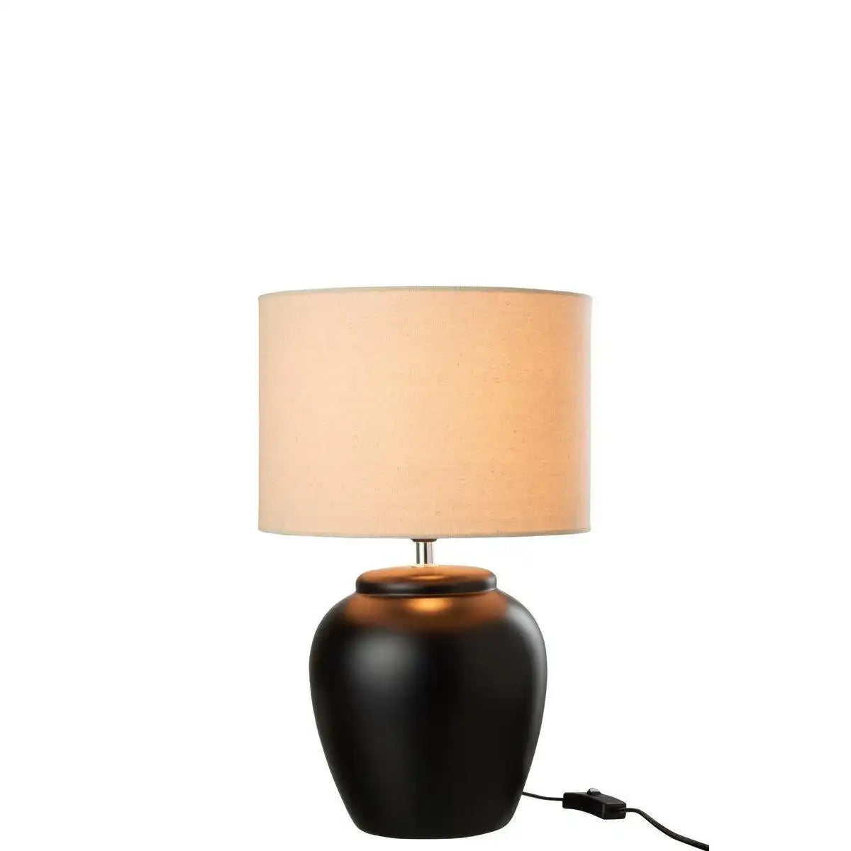 Meli Lampe + Schirm – Keramik – Leinen – Schwarz – klein - HomeDesign Knaus