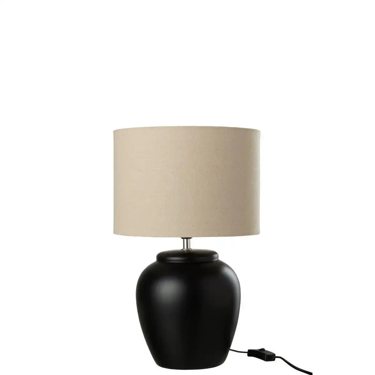 Meli Lampe + Schirm – Keramik – Leinen – Schwarz – klein - HomeDesign Knaus