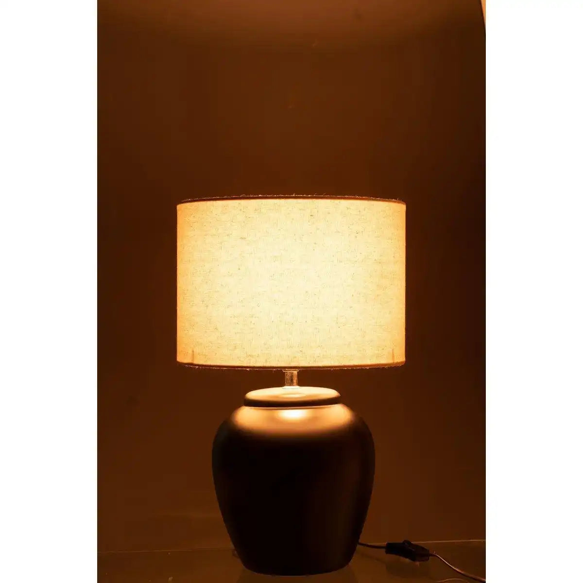 Meli Lampe + Schirm – Keramik – Leinen – Schwarz – klein - HomeDesign Knaus