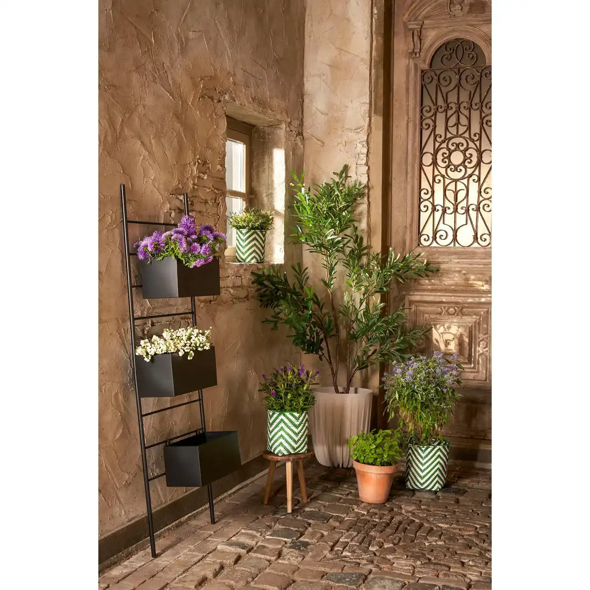Merlijn Outdoor-Pflanzkorb – 3er-Set – H26 x Ø24 cm – recycelter Kunststoff – Dunkelgrün, Weiß - HomeDesign Knaus