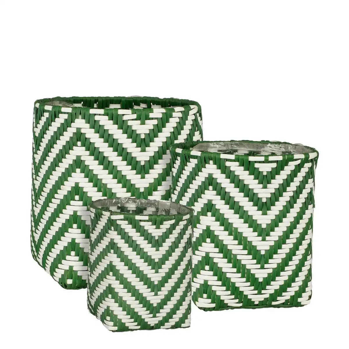 Merlijn Outdoor-Pflanzkorb – 3er-Set – H26 x Ø24 cm – recycelter Kunststoff – Dunkelgrün, Weiß - HomeDesign Knaus