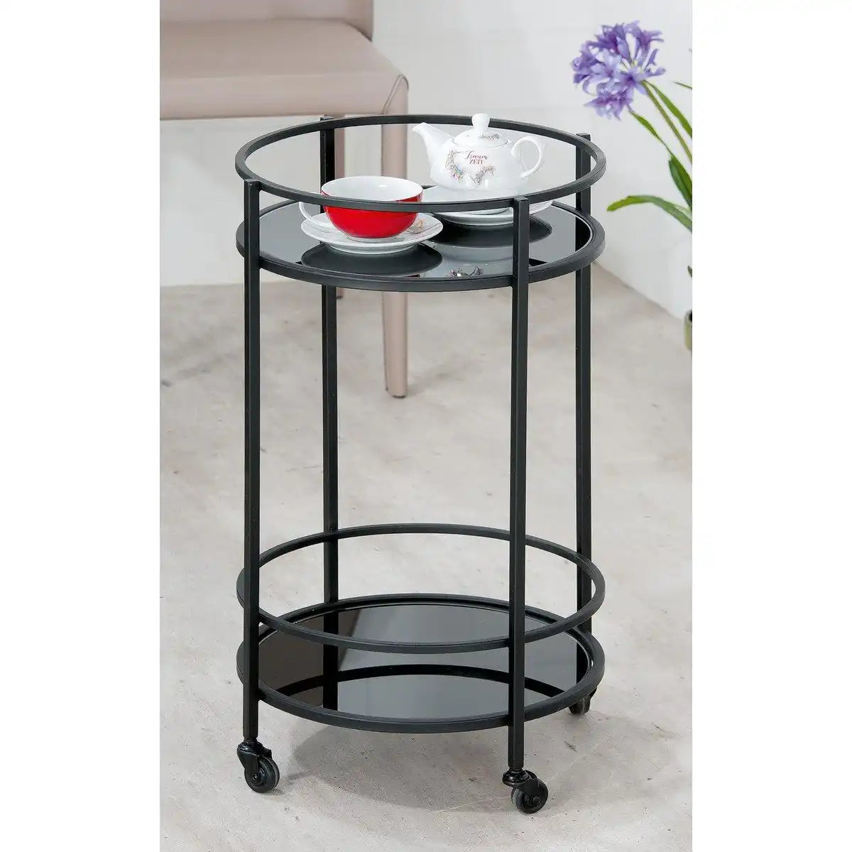 Metall Glas Servierwagen "Straight" schwarz - HomeDesign Knaus