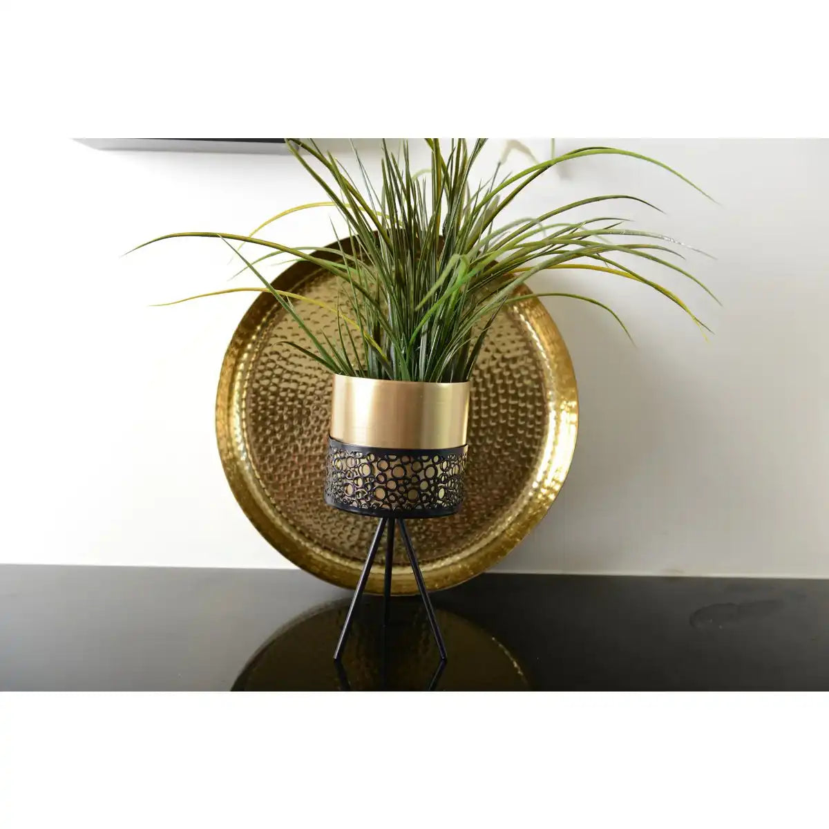Metallpflanzenstütze mit vergoldeter Vase H.34cm - HomeDesign Knaus