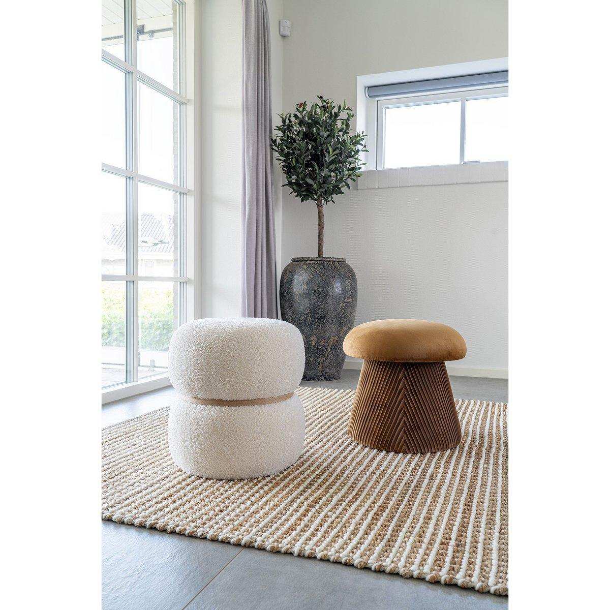 Milford Pouf - Pouf in Curly, Weiß, Ø38x41 cm - HomeDesign Knaus