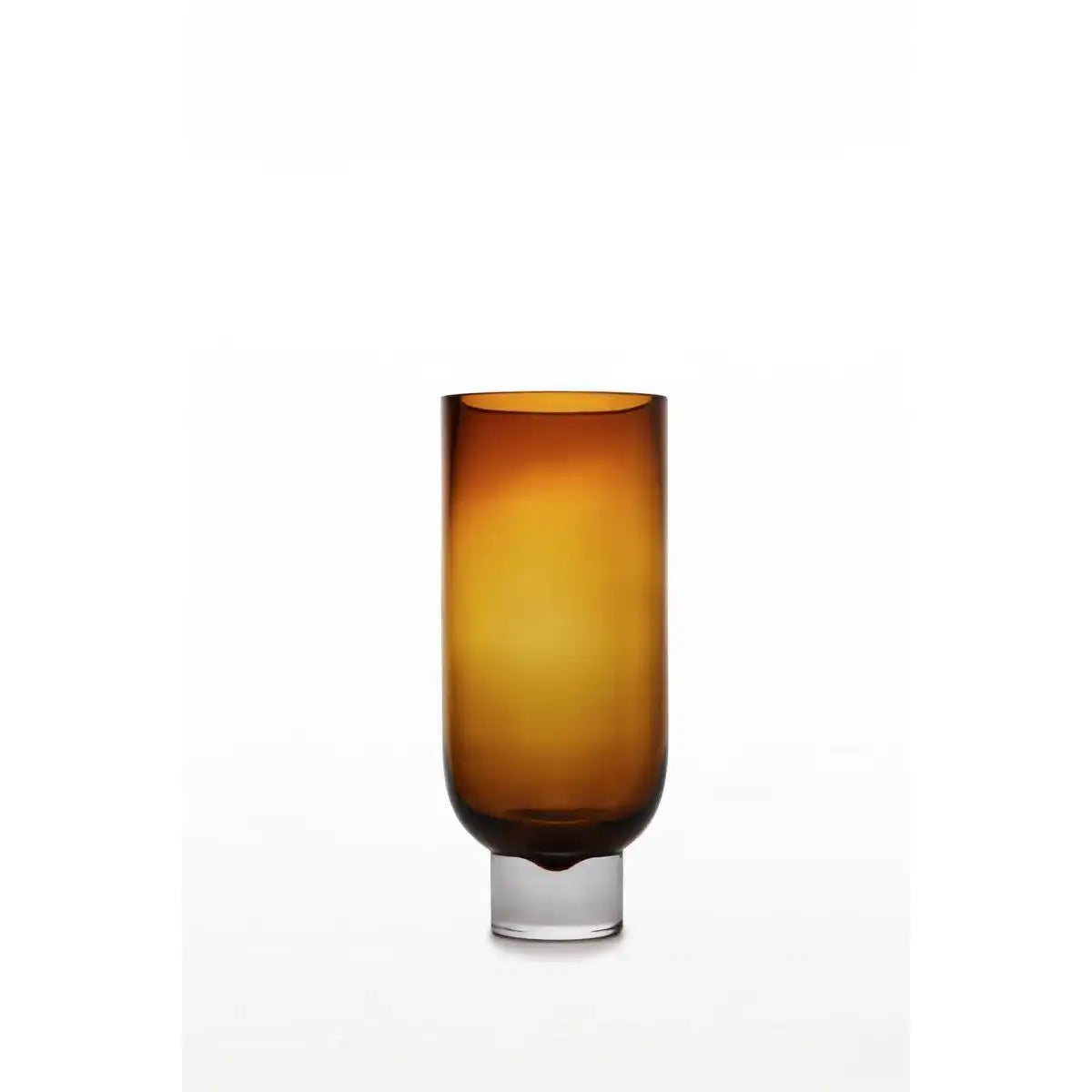 Moderne luxuriöse zylindrische Vase auf solidem Sockel, schlichtes Design, bernsteinfarben, OMA28AM - HomeDesign Knaus