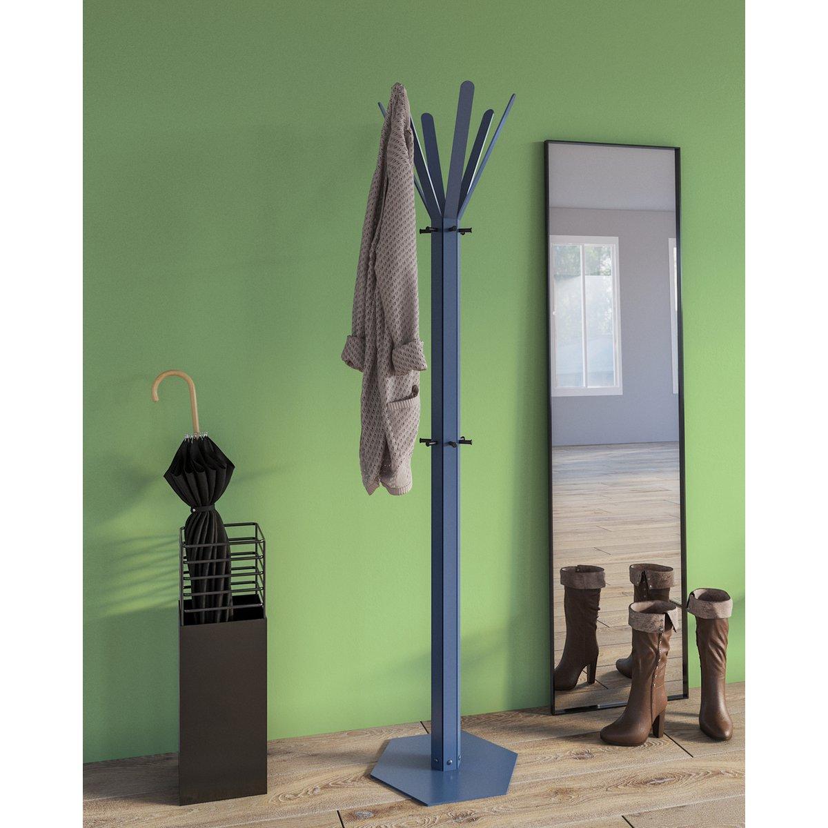 Gorillz Molto - Industrial - Standgarderobe - 14 Kleiderhaken - Blau - Metall - HomeDesign Knaus