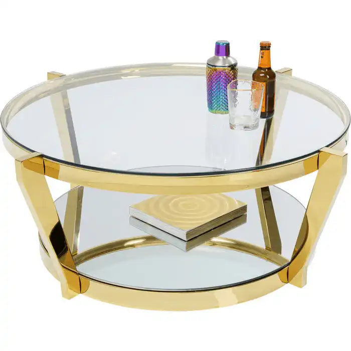 Monocolo Couchtisch titanbeschichtet Glastisch Sicherheitsglas Gold 90 cm - HomeDesign Knaus