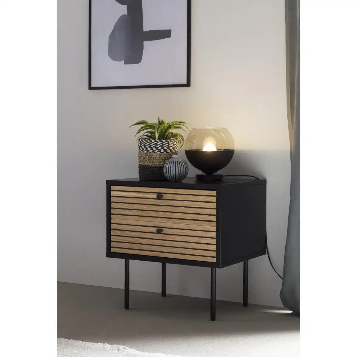 Nachtkommode Schwarz/Eiche Echtholzfurnier - HomeDesign Knaus