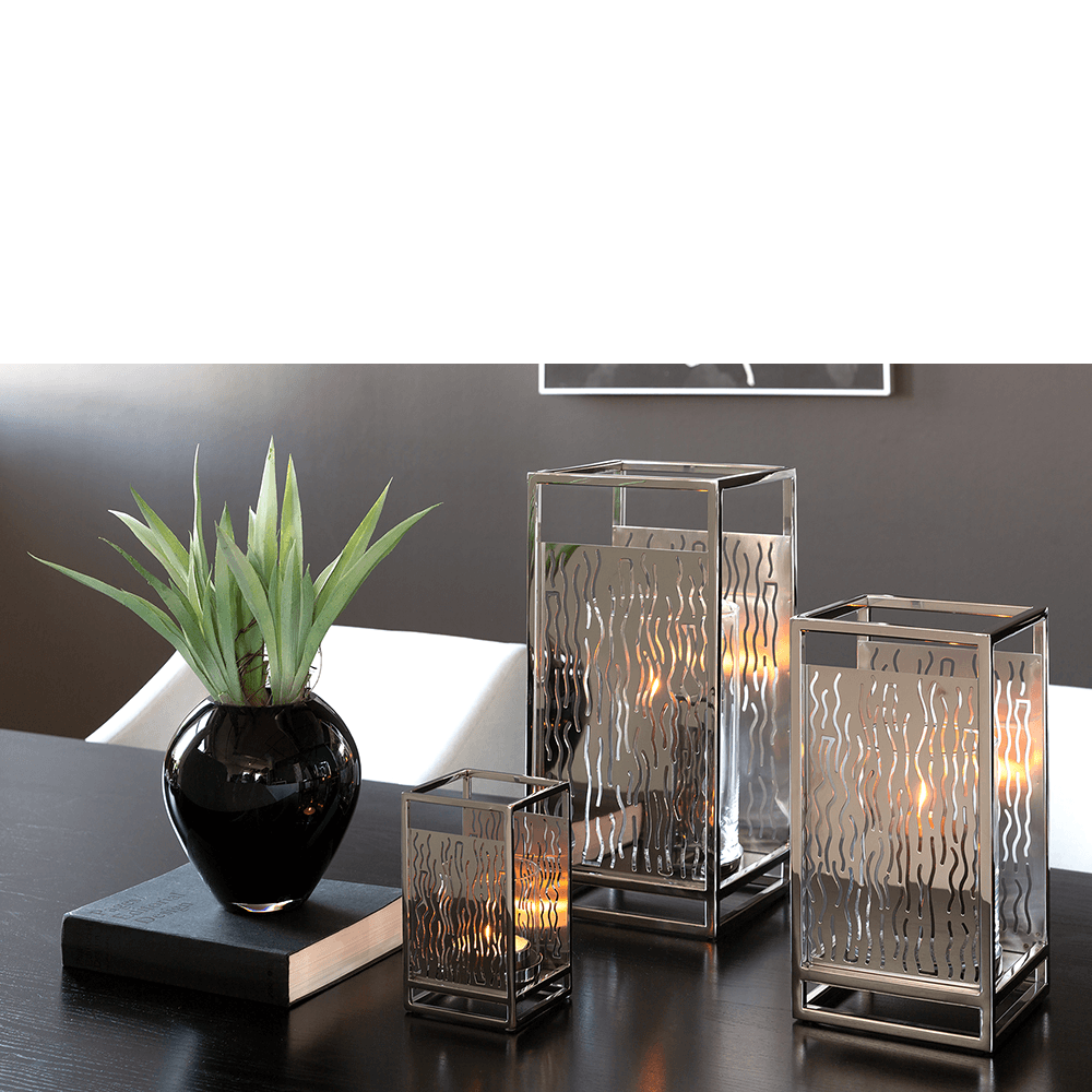 NICOSA Kerzenhalter Windlicht mit Glas Unikat Chrom Handarbeit - HomeDesign Knaus