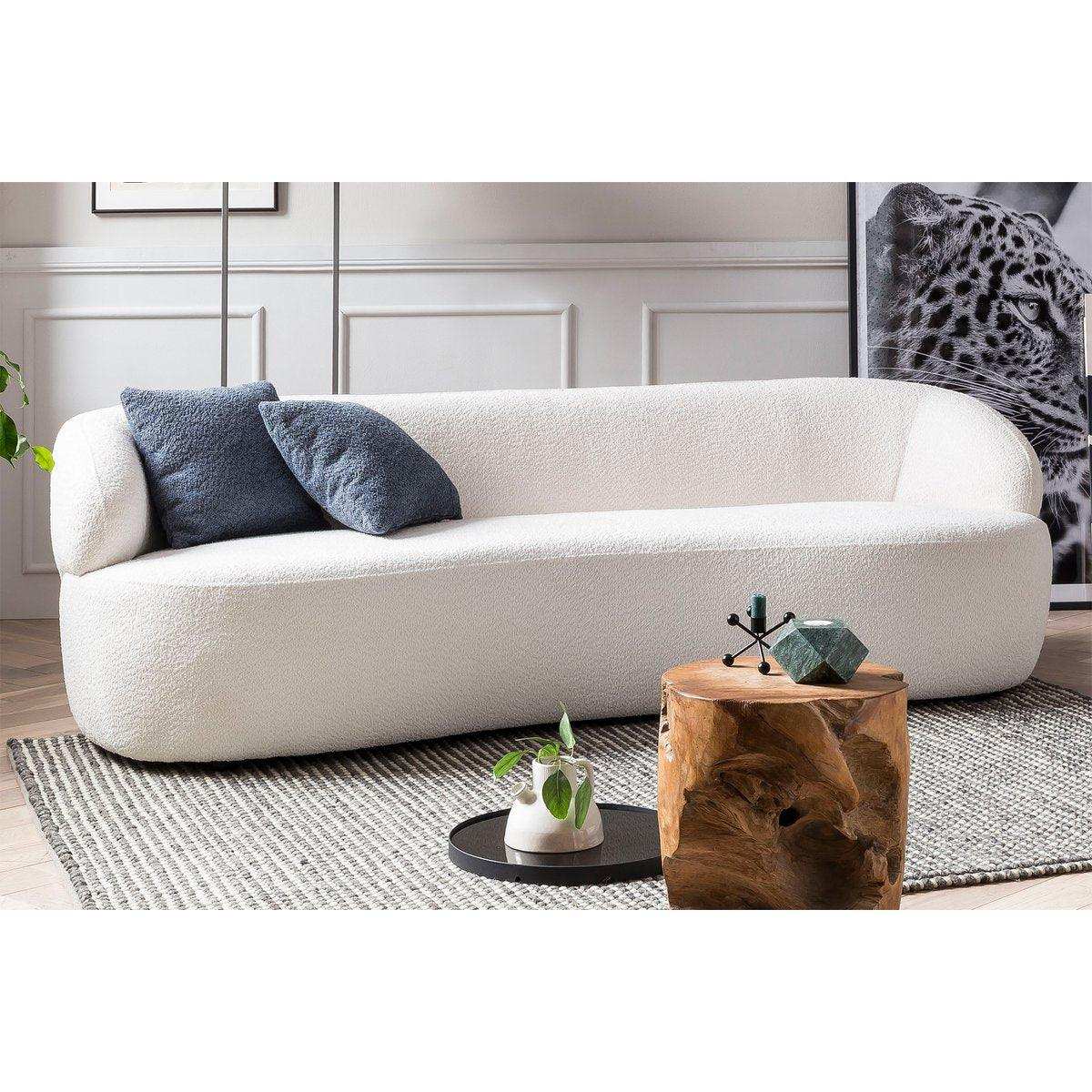 Nierensofa 3-Sitzer Bouclé Stoff Weiß - HomeDesign Knaus