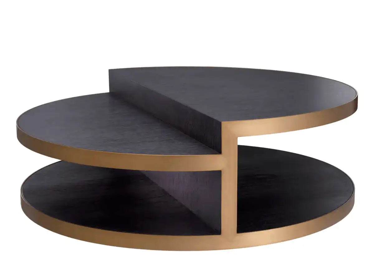 Nilo Couchtisch Anthrazitgraues Eichenfurnier Oberfläche aus gebürstetem Messing - HomeDesign Knaus