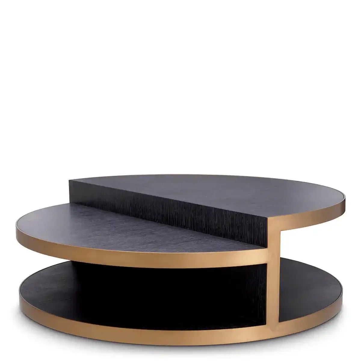Nilo Couchtisch Anthrazitgraues Eichenfurnier Oberfläche aus gebürstetem Messing - HomeDesign Knaus