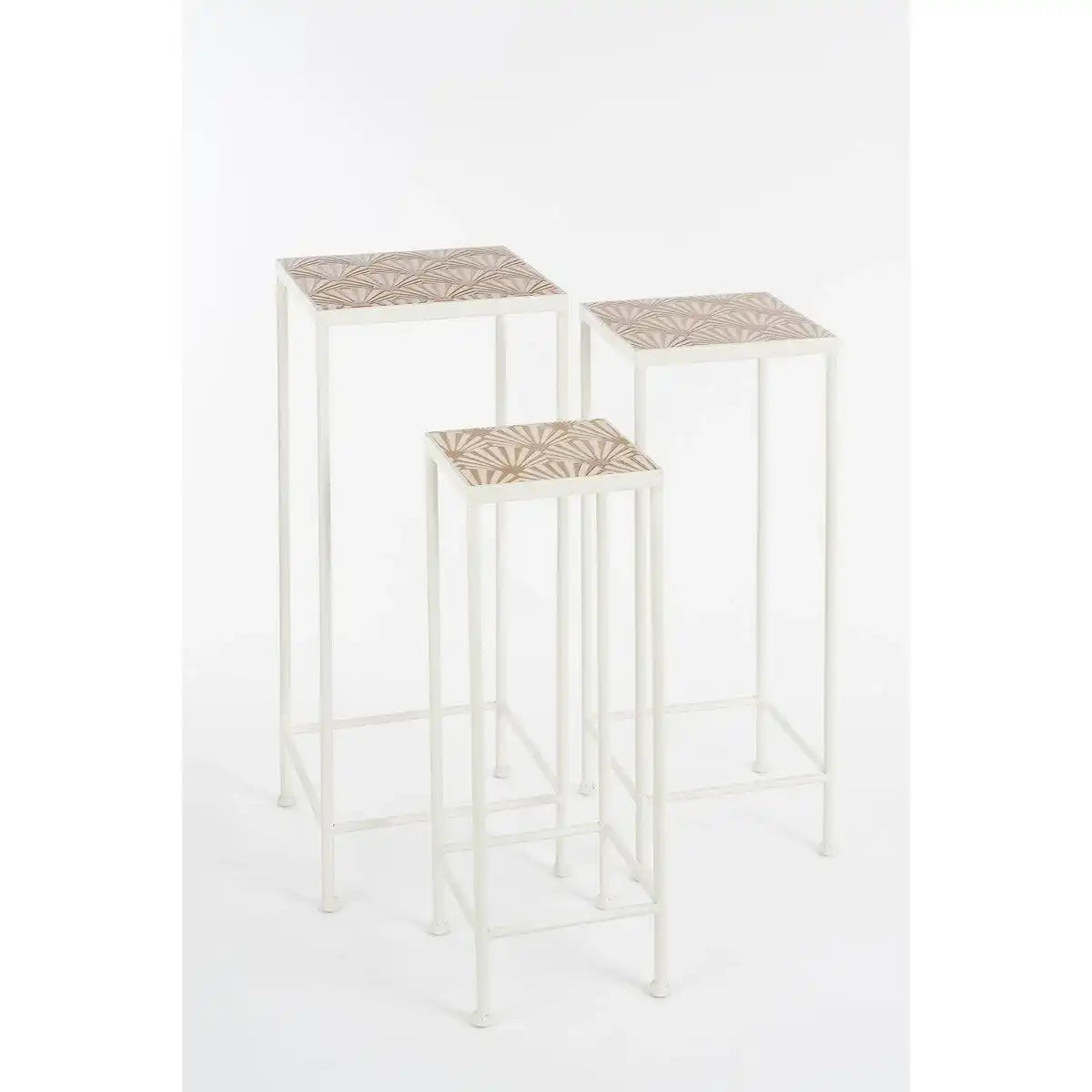 Odile Outdoor-Beistelltisch – 3er-Set – L28 x B28 x H67 cm – Metall – Braun, Weiß - HomeDesign Knaus