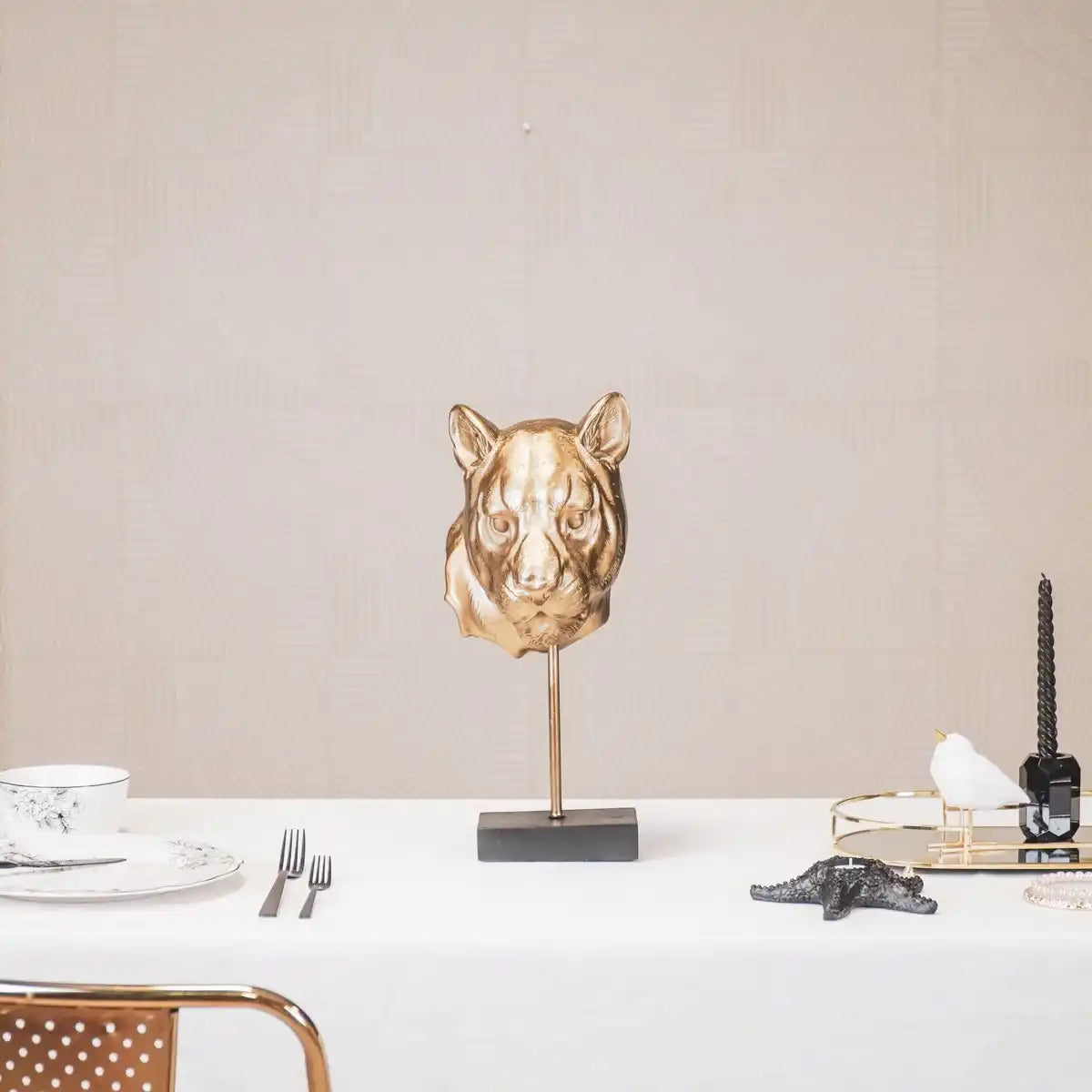 Ornament - Tigerkopf - Polyresin - Gold -16x21x39 - HomeDesign Knaus