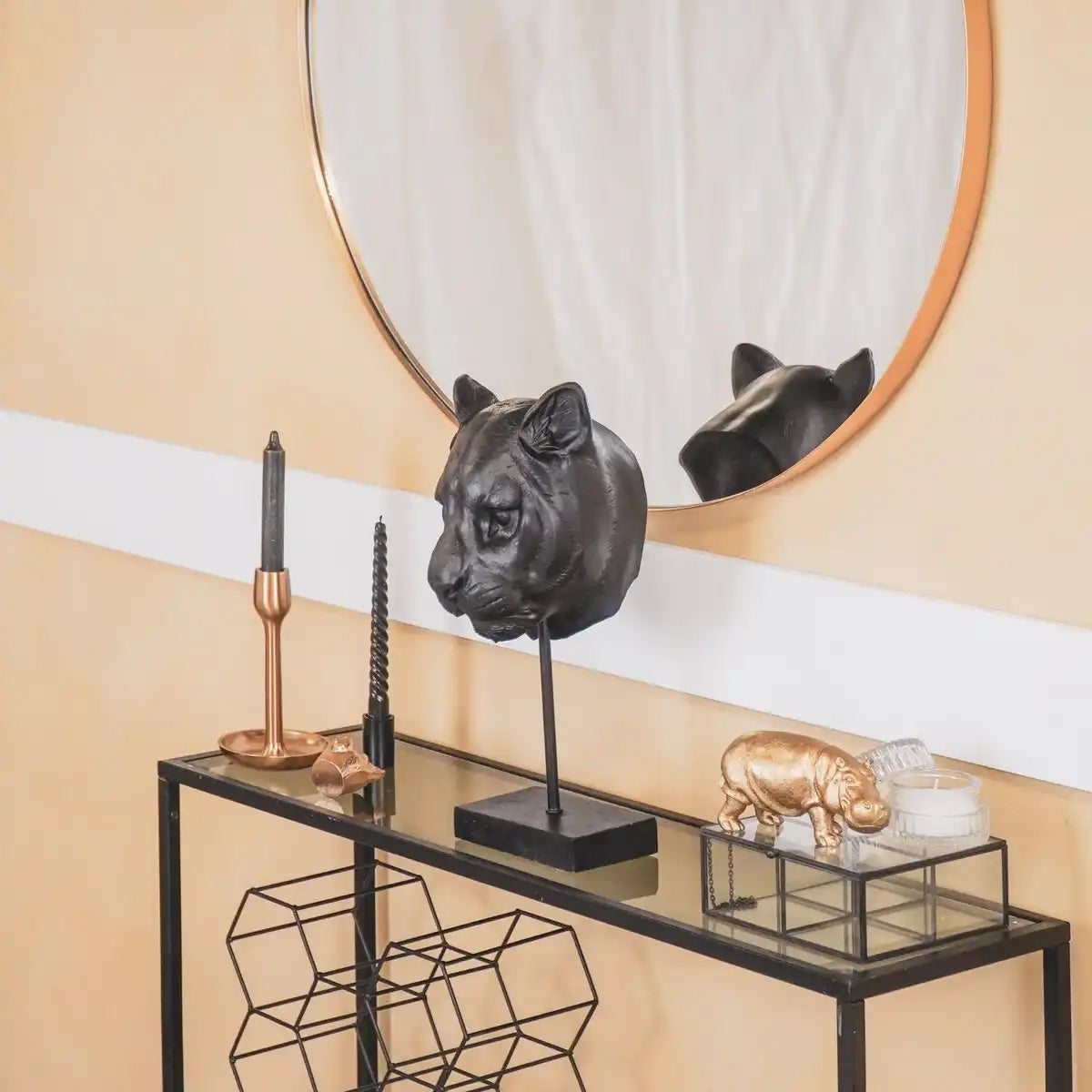Ornament - Tigerkopf - Polyresin - Schwarz -16x21x39 - HomeDesign Knaus