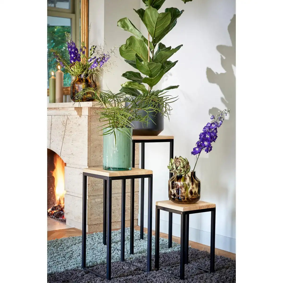 Oskar Pflanzentisch – L25 x B25 x H42 cm – Holz, Metall – Schwarz - HomeDesign Knaus