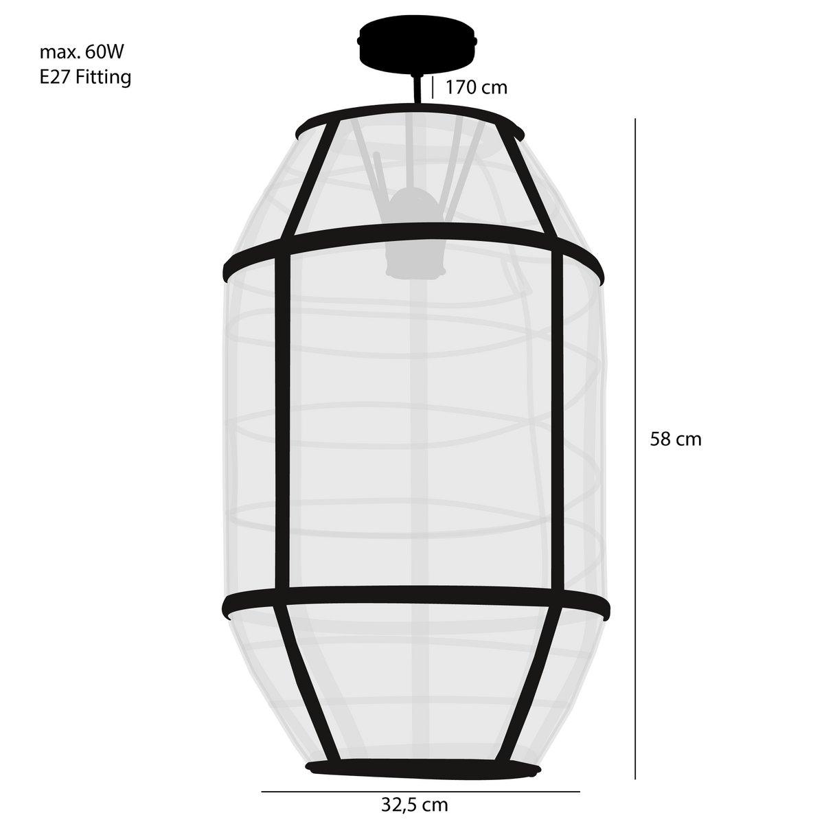 Pella Hängelampe – H58 x Ø33 cm – Leinen – gebrochenes Weiß - HomeDesign Knaus