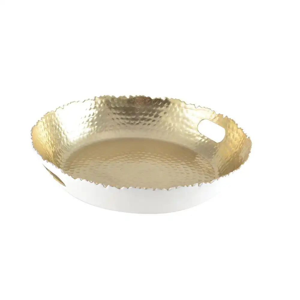 PLATEAU ROND BLANC ET DORE MARTELE 33X33X5,5CM - HomeDesign Knaus
