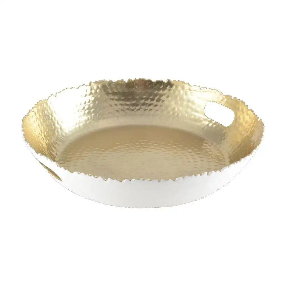 PLATEAU ROND BLANC ET DORE MARTELE 33X33X5,5CM - HomeDesign Knaus