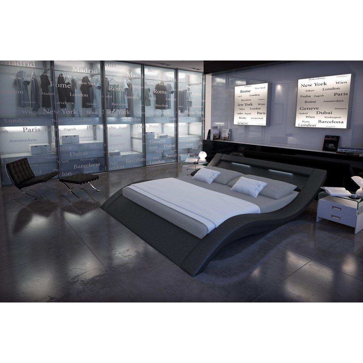 Polsterbett 140x200 cm LED schwarz Kunstleder-Optik - HomeDesign Knaus