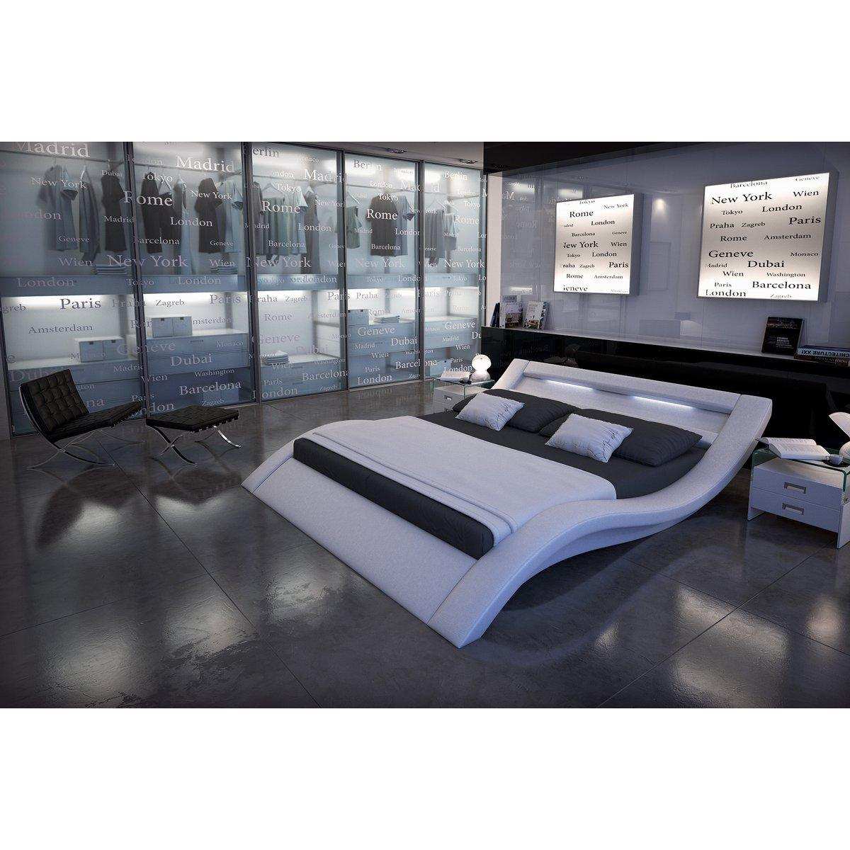 Polsterbett 180x200 cm LED weiß Kunstleder-Optik - HomeDesign Knaus